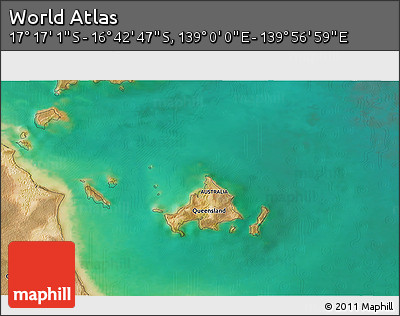 Satellite 3D Map of the Area around 16° 59' 54" S, 139° 28' 29" E
