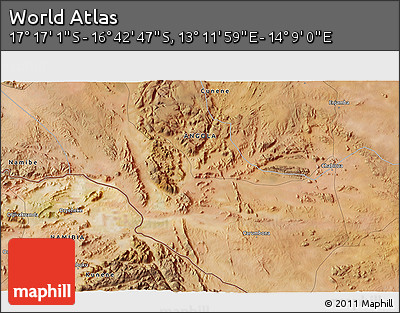 Satellite 3D Map of the Area around 16° 59' 54" S, 13° 40' 30" E