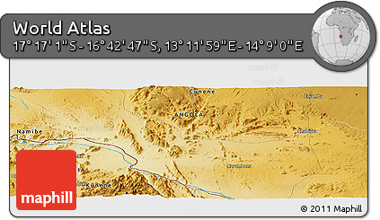 Physical Panoramic Map of the Area around 16° 59' 54" S, 13° 40' 30" E
