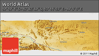 Physical Panoramic Map of the Area around 16° 59' 54" S, 13° 40' 30" E