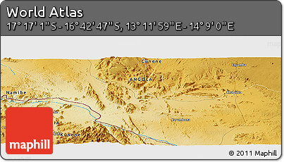 Physical Panoramic Map of the Area around 16° 59' 54" S, 13° 40' 30" E