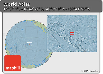 Savanna Style Location Map of the Area around 16° 59' 54" S, 140° 10' 30" W, hill shading