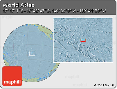 Savanna Style Location Map of the Area around 16° 59' 54" S, 140° 10' 30" W, hill shading