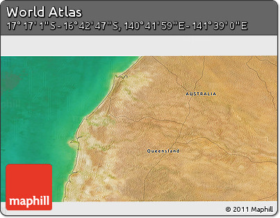 Satellite 3D Map of the Area around 16° 59' 54" S, 141° 10' 30" E