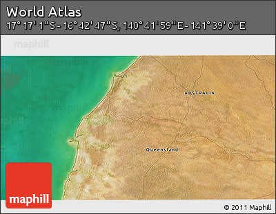 Satellite 3D Map of the Area around 16° 59' 54" S, 141° 10' 30" E