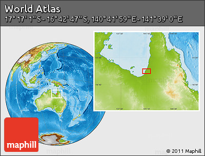 Physical Location Map of the Area around 16° 59' 54" S, 141° 10' 30" E