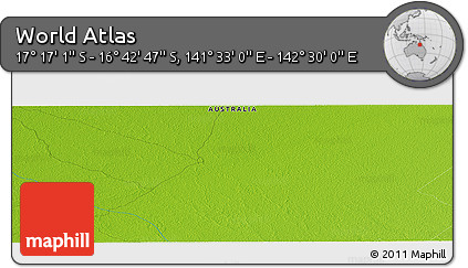 Physical Panoramic Map of the Area around 16° 59' 54" S, 142° 1' 30" E