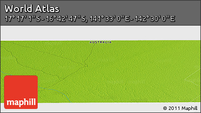 Physical Panoramic Map of the Area around 16° 59' 54" S, 142° 1' 30" E