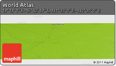 Physical Panoramic Map of the Area around 16° 59' 54" S, 142° 1' 30" E