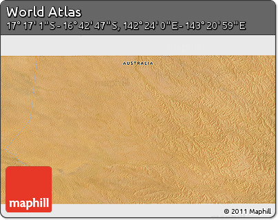 Satellite 3D Map of the Area around 16° 59' 54" S, 142° 52' 30" E