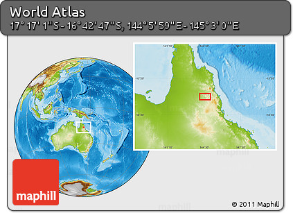 Physical Location Map of the Area around 16° 59' 54" S, 144° 34' 29" E