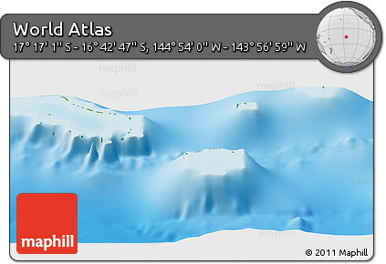 Physical Panoramic Map of the Area around 16° 59' 54" S, 144° 25' 30" W