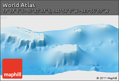 Physical Panoramic Map of the Area around 16° 59' 54" S, 144° 25' 30" W