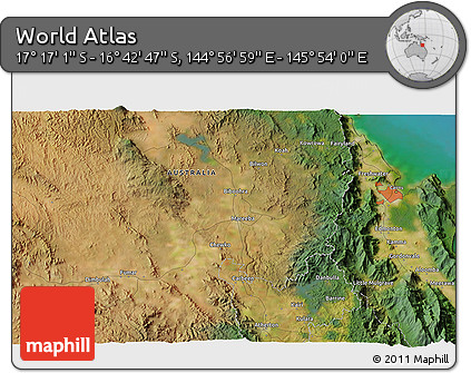 Satellite 3D Map of the Area around 16° 59' 54" S, 145° 25' 30" E