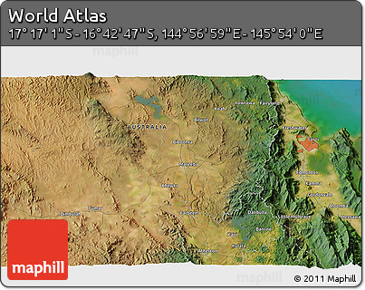 Satellite 3D Map of the Area around 16° 59' 54" S, 145° 25' 30" E