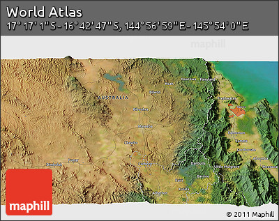 Satellite 3D Map of the Area around 16° 59' 54" S, 145° 25' 30" E