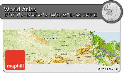 Physical Panoramic Map of the Area around 16° 59' 54" S, 145° 25' 30" E