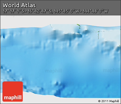 Physical 3D Map of the Area around 16° 59' 54" S, 145° 16' 30" W
