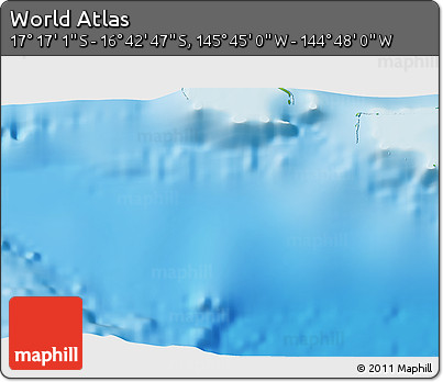 Physical 3D Map of the Area around 16° 59' 54" S, 145° 16' 30" W
