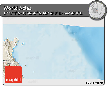 Shaded Relief 3D Map of the Area around 16° 59' 54" S, 146° 16' 30" E