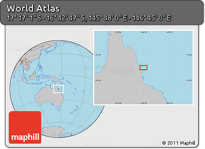 Gray Location Map of the Area around 16° 59' 54" S, 146° 16' 30" E