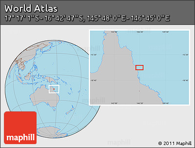 Gray Location Map of the Area around 16° 59' 54" S, 146° 16' 30" E