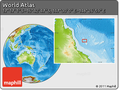 Physical Location Map of the Area around 16° 59' 54" S, 147° 58' 29" E