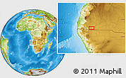 Physical Location Map of the area around 16° 59' 54" S, 14° 31' 30" E