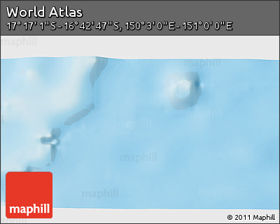 Physical 3D Map of the Area around 16° 59' 54" S, 150° 31' 30" E