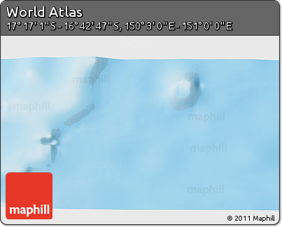 Physical 3D Map of the Area around 16° 59' 54" S, 150° 31' 30" E