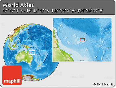Physical Location Map of the Area around 16° 59' 54" S, 151° 22' 30" E