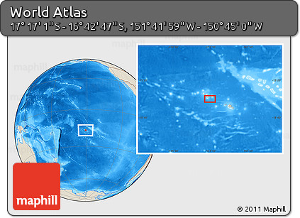 Shaded Relief Location Map of the Area around 16° 59' 54" S, 151° 13' 29" W