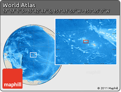 Shaded Relief Location Map of the Area around 16° 59' 54" S, 151° 13' 29" W