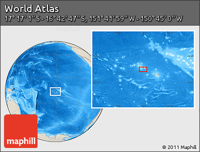 Shaded Relief Location Map of the Area around 16° 59' 54" S, 151° 13' 29" W