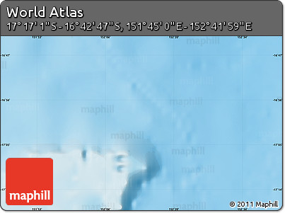 Physical Map of the Area around 16° 59' 54" S, 152° 13' 29" E