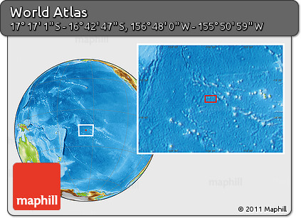 Physical Location Map of the Area around 16° 59' 54" S, 156° 19' 29" W