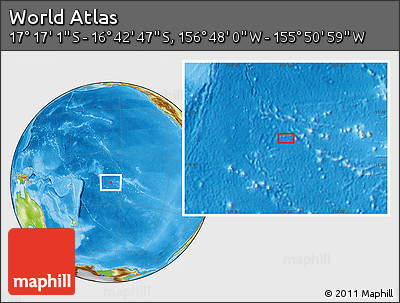 Physical Location Map of the Area around 16° 59' 54" S, 156° 19' 29" W