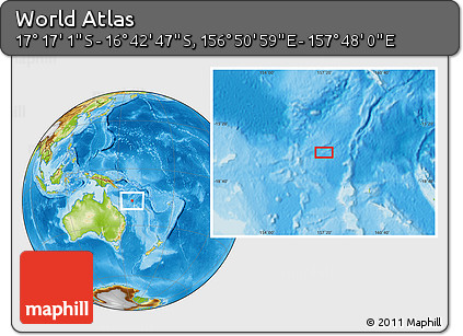 Physical Location Map of the Area around 16° 59' 54" S, 157° 19' 29" E