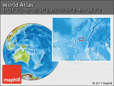 Physical Location Map of the Area around 16° 59' 54" S, 157° 19' 29" E