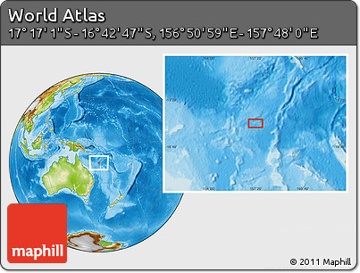 Physical Location Map of the Area around 16° 59' 54" S, 157° 19' 29" E