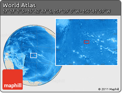 Shaded Relief Location Map of the Area around 16° 59' 54" S, 157° 10' 30" W