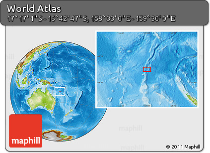 Physical Location Map of the Area around 16° 59' 54" S, 159° 1' 30" E