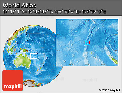 Physical Location Map of the Area around 16° 59' 54" S, 159° 1' 30" E