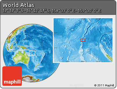 Physical Location Map of the Area around 16° 59' 54" S, 159° 1' 30" E