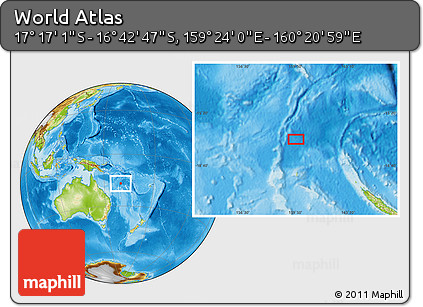 Physical Location Map of the Area around 16° 59' 54" S, 159° 52' 30" E