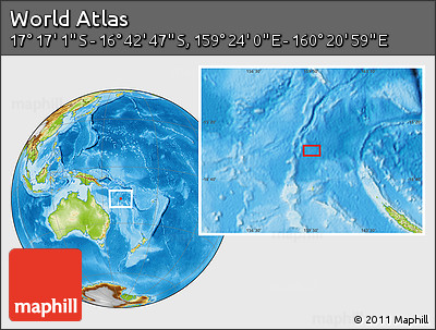 Physical Location Map of the Area around 16° 59' 54" S, 159° 52' 30" E