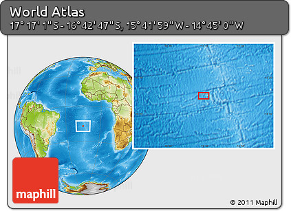 Physical Location Map of the Area around 16° 59' 54" S, 15° 13' 29" W