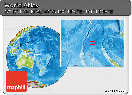 Physical Location Map of the Area around 16° 59' 54" S, 160° 43' 29" E