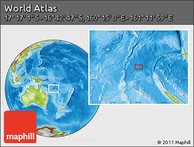 Physical Location Map of the Area around 16° 59' 54" S, 160° 43' 29" E