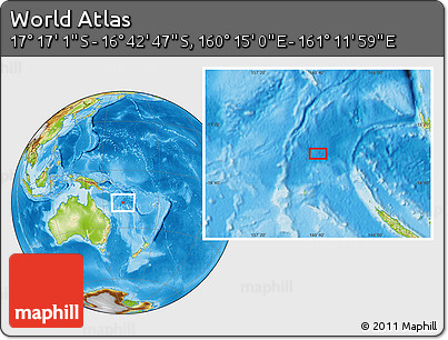 Physical Location Map of the Area around 16° 59' 54" S, 160° 43' 29" E
